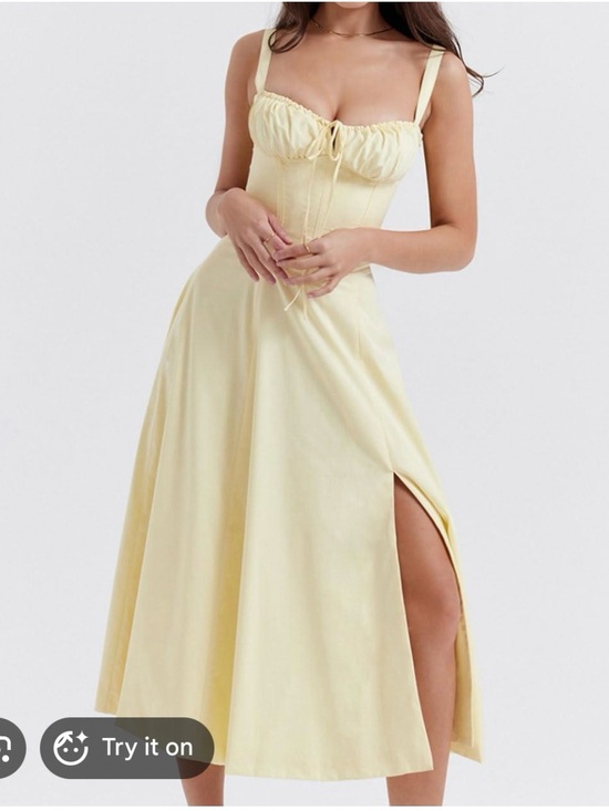 Dresses & Skirts - Yellow Strappy Midi Dress with Side Slit